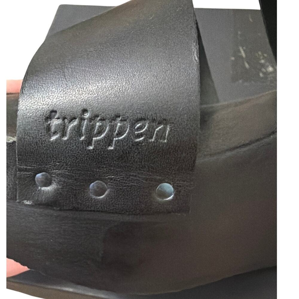 Trippen Black Leather Platform Wedge Sandals Wooden Sole Studded Strappy Sz 39 9 - Picture 5 of 8
